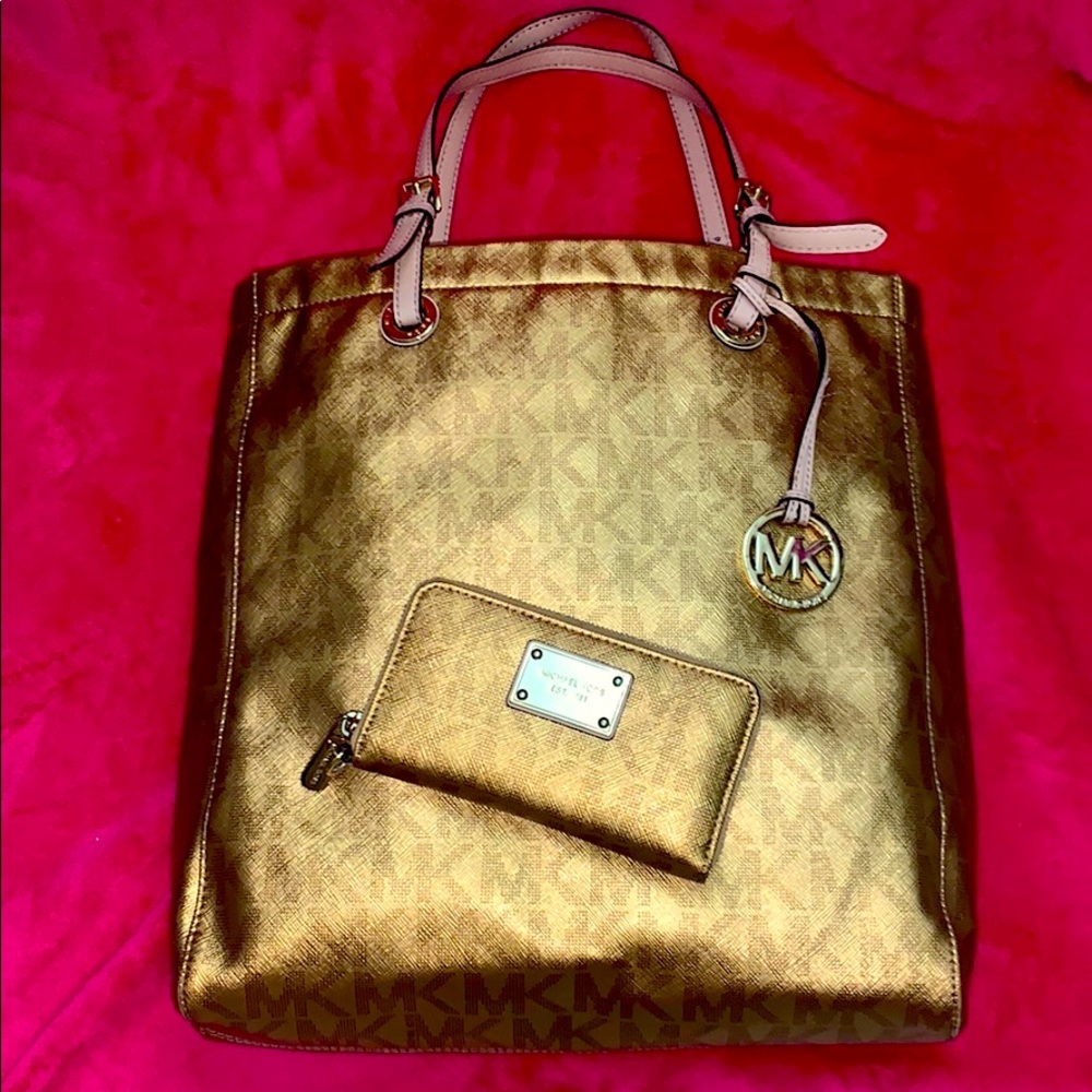 Gold Michael Kors Purse and Wallet Set